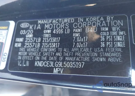 2020 Kia Niro Ev Ex Premium z USA, uszkodzony, nr VIN KNDCE3LG9L5035197